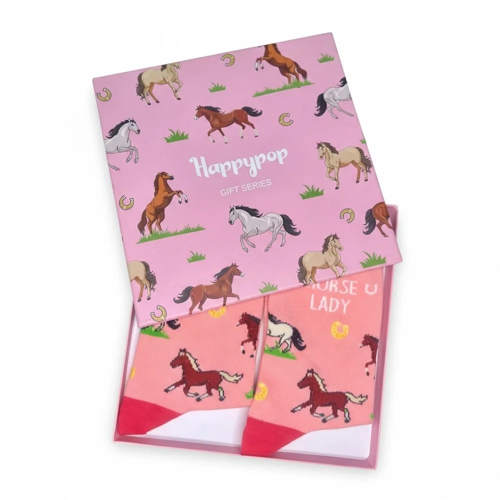 HAPPYPOP Pink Horse Print Socks for Women NWT - Picture 2 of 13